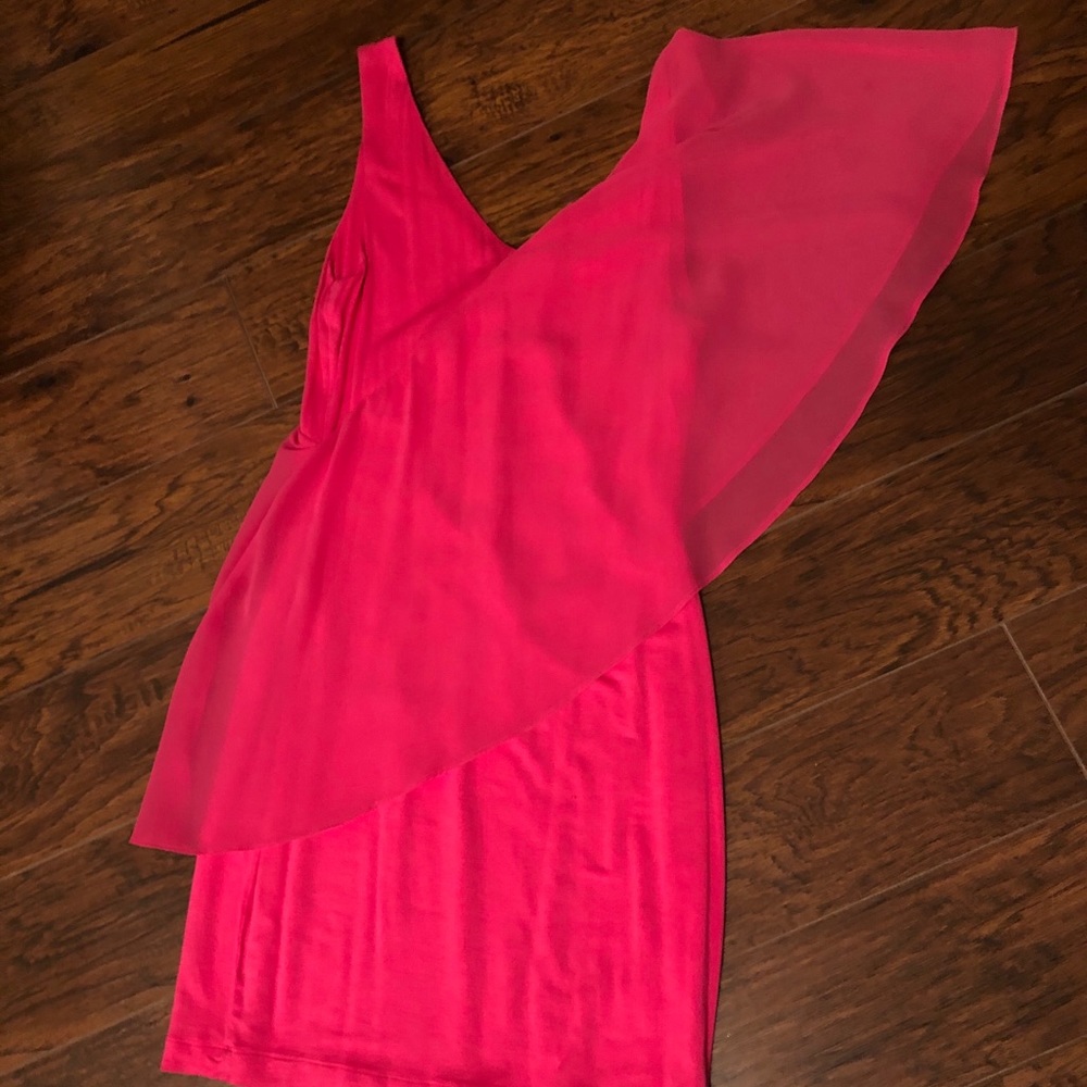 COPY - Hot Pink Bebe Dress with Sheer Overlay on one side